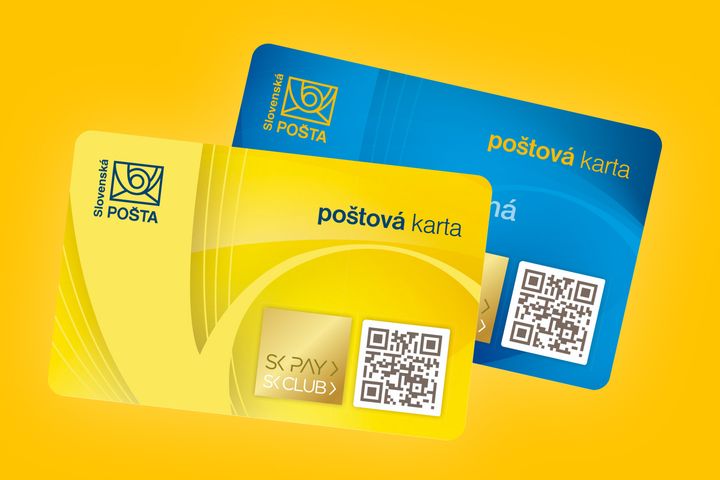 Koláž žltej a modrej poštovej karty