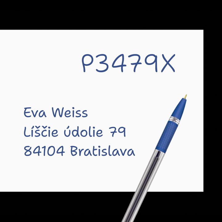 Príklad prepísania čísla zásielky na obálku
