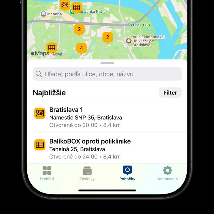 Pohľad na obrazovku s mobilnou aplikáciou