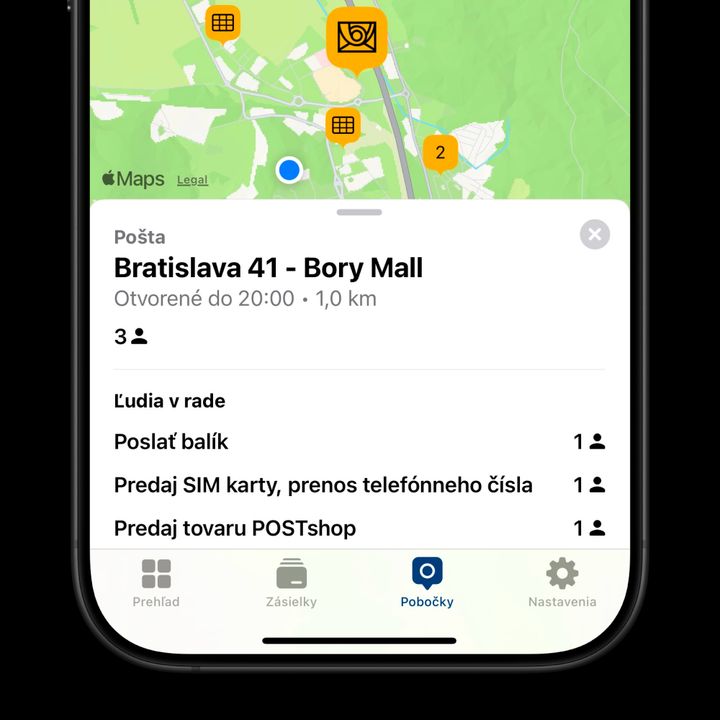 Pohľad na obrazovku s mobilnou aplikáciou