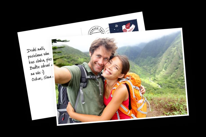 Koláž prednej a zadnej strany pohľadice